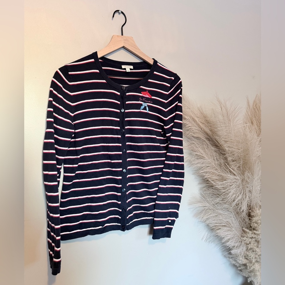 Talbots Navy Striped Cardigan